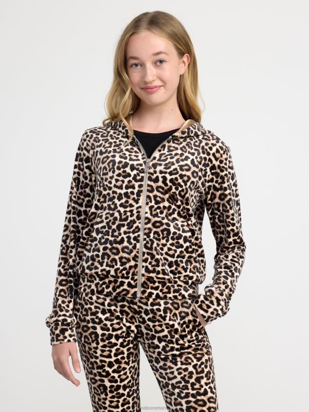 îmbrăcăminte VHZ2F3460 hanorac din velur cu fermoar copii bej deschis Lindex