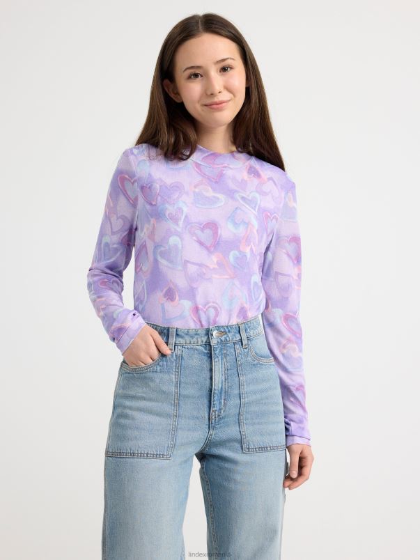 îmbrăcăminte VHZ2F2682 top cu mânecă lungă cu model peste tot copii liliac deschis Lindex