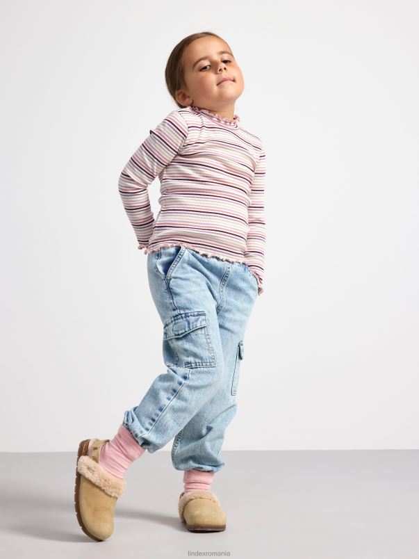 îmbrăcăminte VHZ2F2701 top cu mânecă lungă din jerseu cu nervuri copii alb praf deschis Lindex