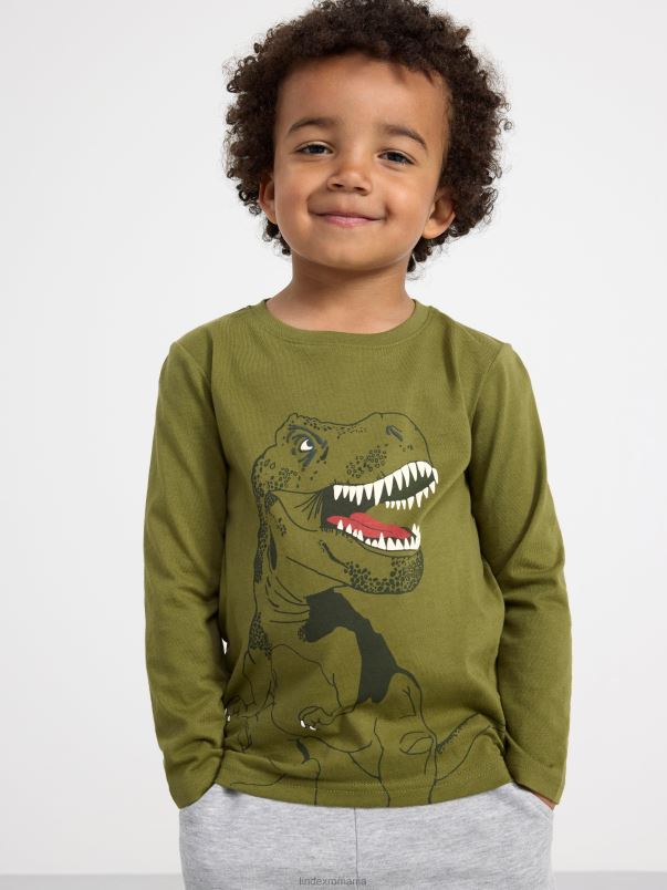 îmbrăcăminte VHZ2F2722 Pachet de 2 topuri cu mâneci lungi cu dinozauri copii albastru praf închis Lindex