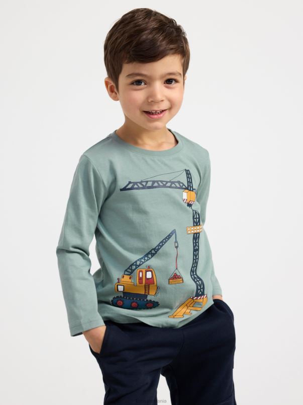 îmbrăcăminte VHZ2F2723 top cu maneci lungi cu vehicule de lucru copii verde praf deschis Lindex