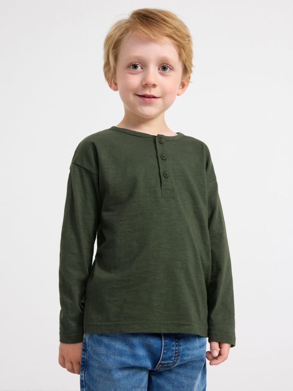 îmbrăcăminte VHZ2F2724 top cu maneca lunga cu nasturi copii verde kaki închis Lindex