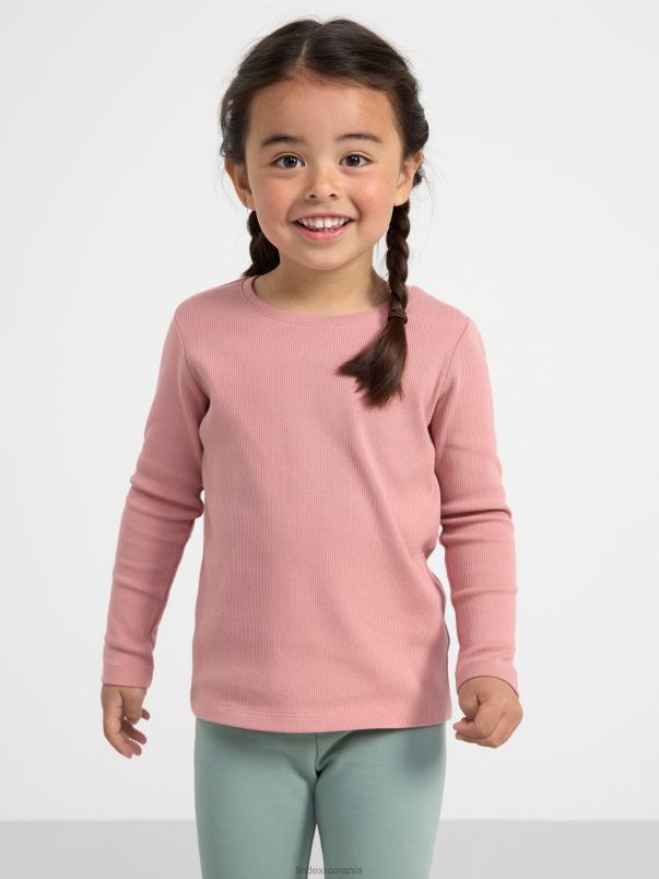 îmbrăcăminte VHZ2F2740 top cu mânecă lungă cu nervuri copii roz praf Lindex