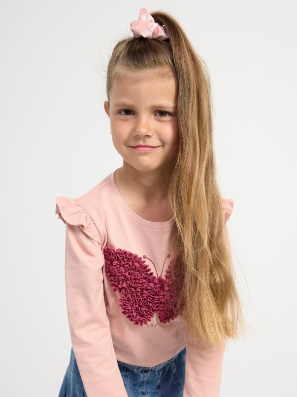 îmbrăcăminte VHZ2F2741 top cu maneca lunga cu fluture copii roz praf Lindex