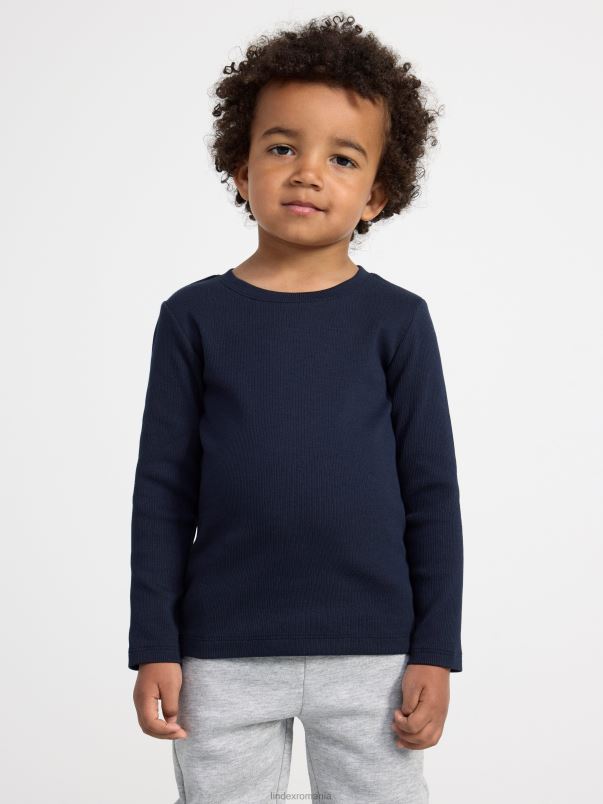 îmbrăcăminte VHZ2F2742 top cu mânecă lungă cu nervuri copii bleumarin inchis Lindex