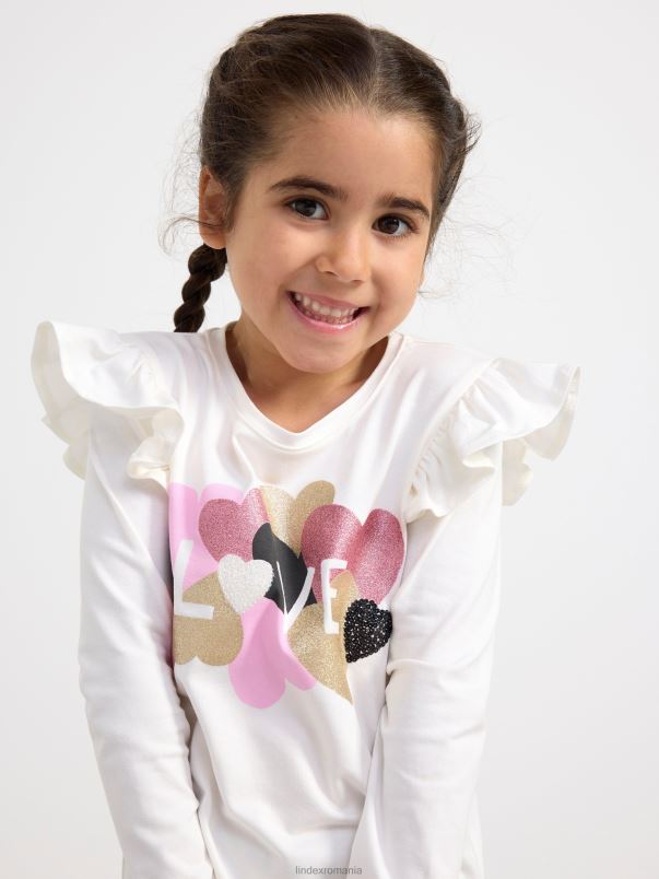 îmbrăcăminte VHZ2F2749 top cu maneca lunga copii alb praf deschis Lindex