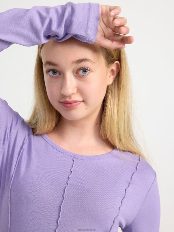 îmbrăcăminte VHZ2F2756 top cu maneca lunga cu cusaturi copii liliac praf deschis Lindex