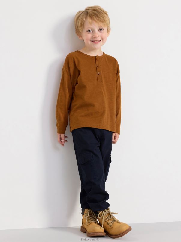 îmbrăcăminte VHZ2F2784 top cu maneca lunga cu nasturi copii maro Lindex