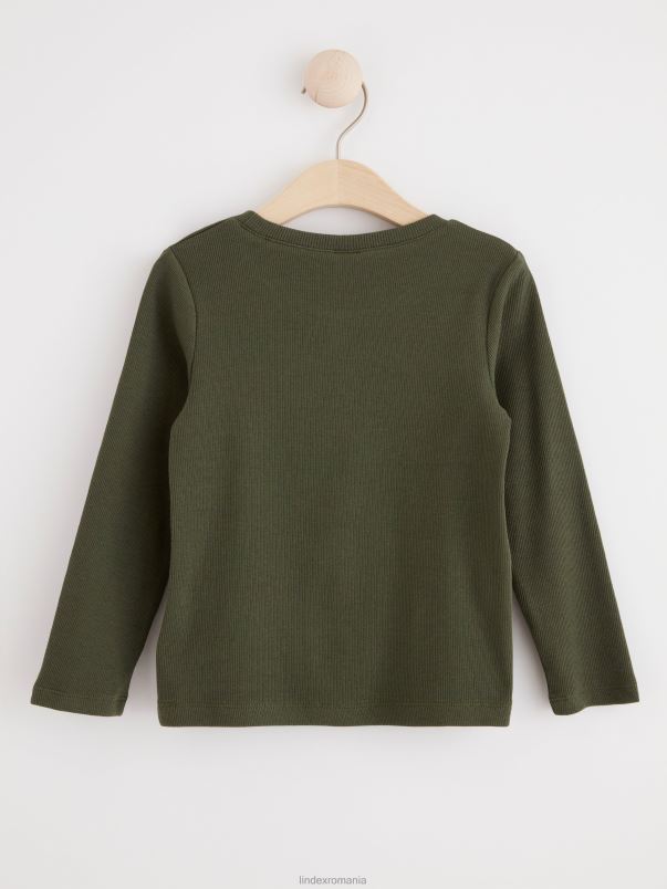 îmbrăcăminte VHZ2F2790 top cu mânecă lungă cu nervuri copii verde kaki închis Lindex