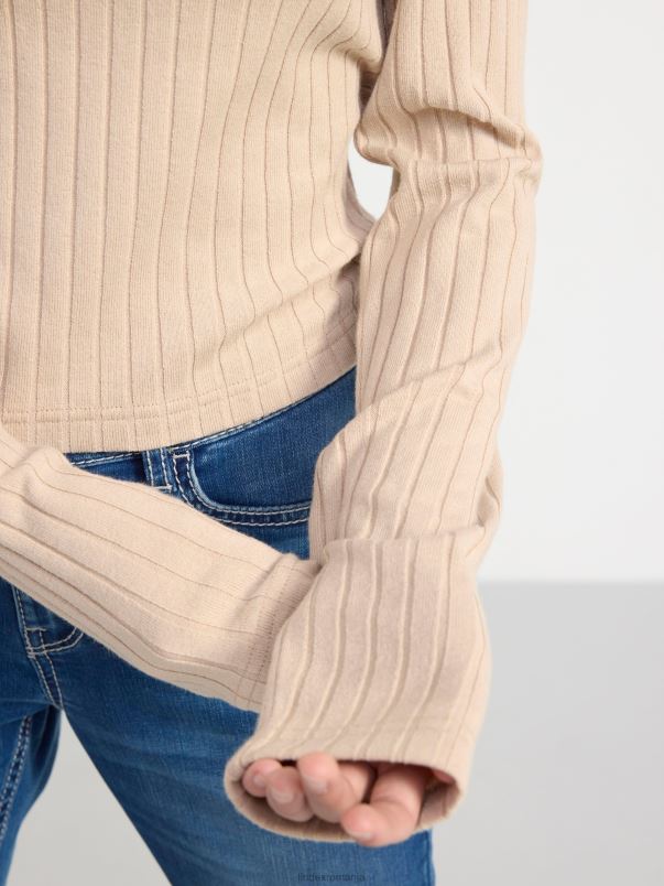 îmbrăcăminte VHZ2F2938 top cu mânecă lungă cu nervuri copii bej Lindex