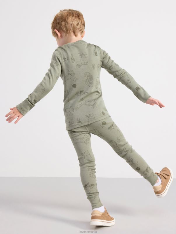 îmbrăcăminte VHZ2F2948 top cu maneca lunga din lana merinos copii verde praf deschis Lindex