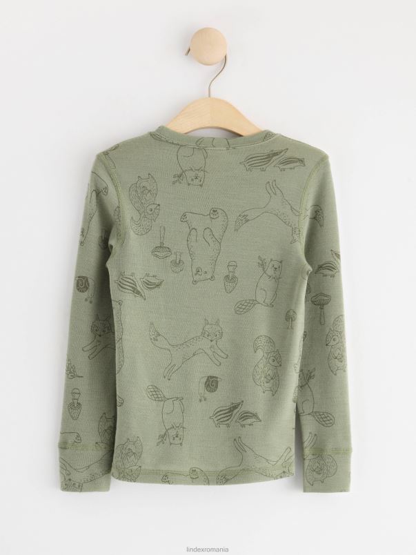 îmbrăcăminte VHZ2F2948 top cu maneca lunga din lana merinos copii verde praf deschis Lindex