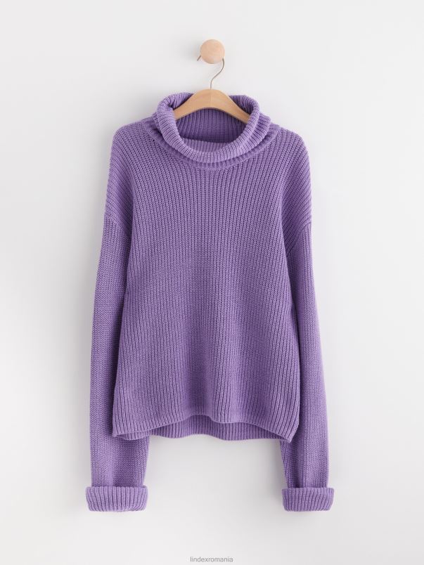 îmbrăcăminte VHZ2F3398 jumper cu gât rulat din coastă copii liliac praf deschis Lindex
