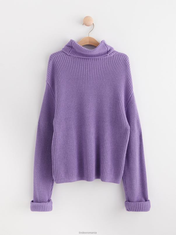 îmbrăcăminte VHZ2F3398 jumper cu gât rulat din coastă copii liliac praf deschis Lindex
