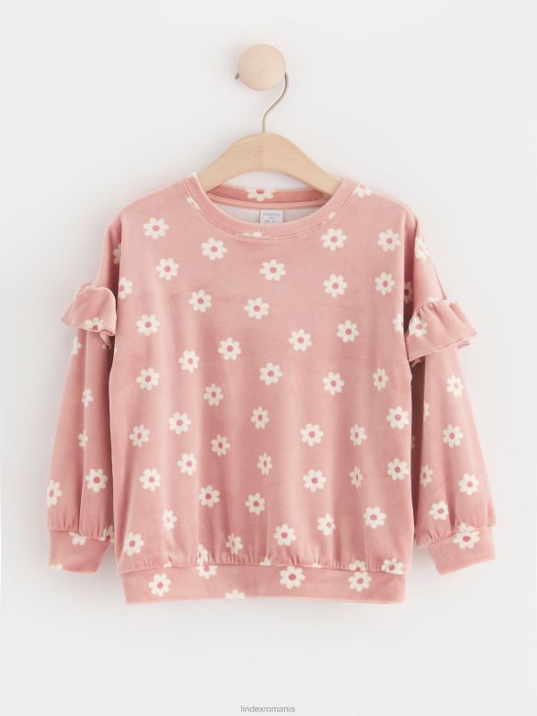 îmbrăcăminte VHZ2F3439 pulover din velur cu model copii roz praf Lindex