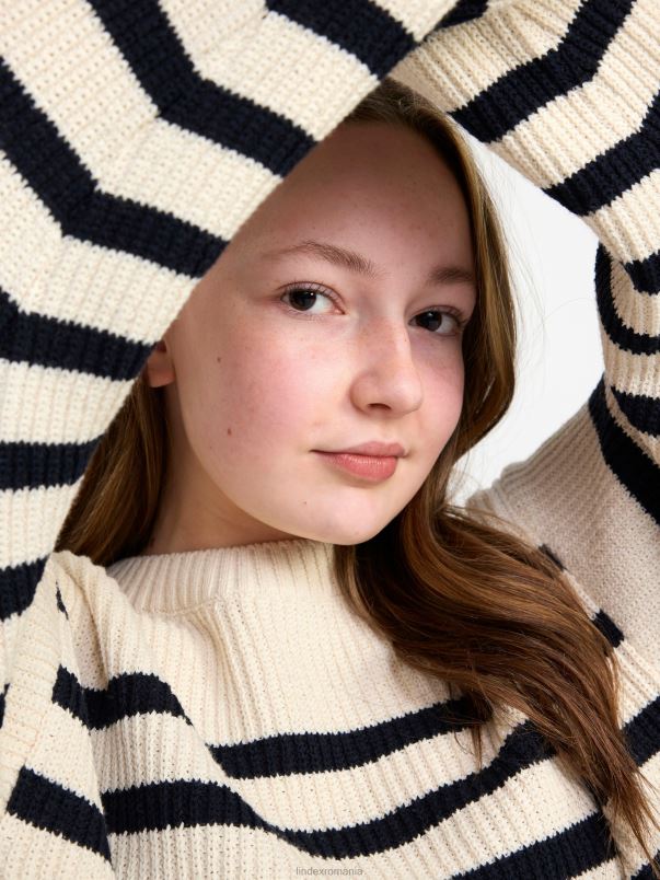 îmbrăcăminte VHZ2F3458 pulover tricotat în coaste în dungi copii alb praf deschis Lindex