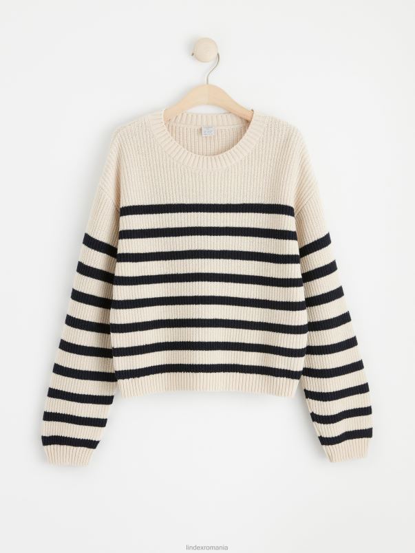 îmbrăcăminte VHZ2F3458 pulover tricotat în coaste în dungi copii alb praf deschis Lindex