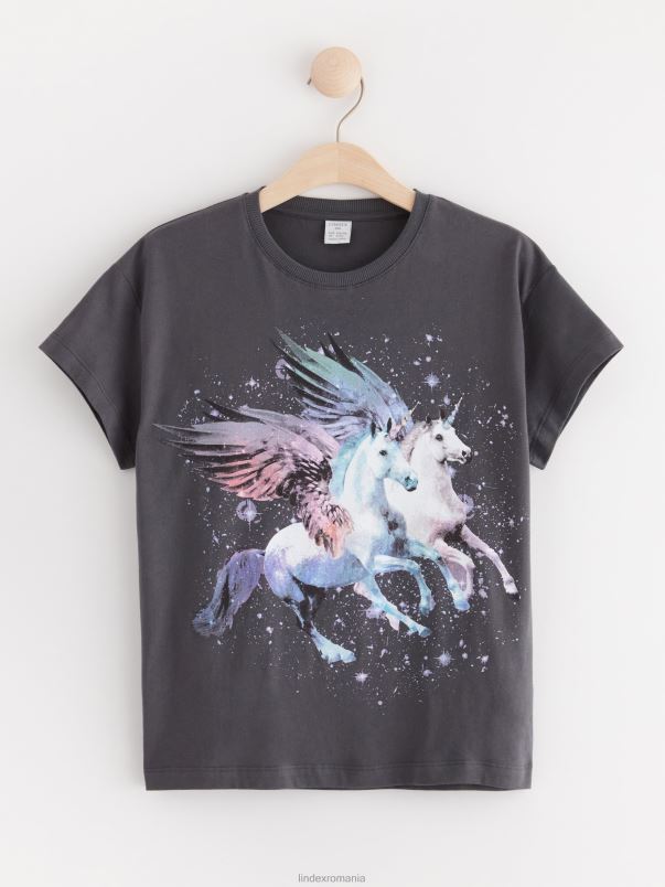 îmbrăcăminte VHZ2F2676 tricou cu imprimeu copii gri inchis Lindex