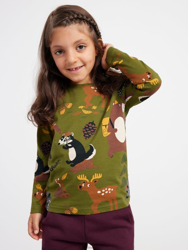 îmbrăcăminte VHZ2F2678 top cu animal print copii verde inchis Lindex