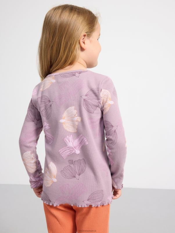 îmbrăcăminte VHZ2F2679 top striat cu detalii de volan copii liliac praf deschis Lindex