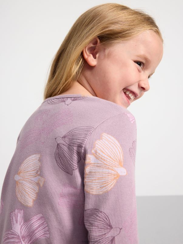 îmbrăcăminte VHZ2F2679 top striat cu detalii de volan copii liliac praf deschis Lindex