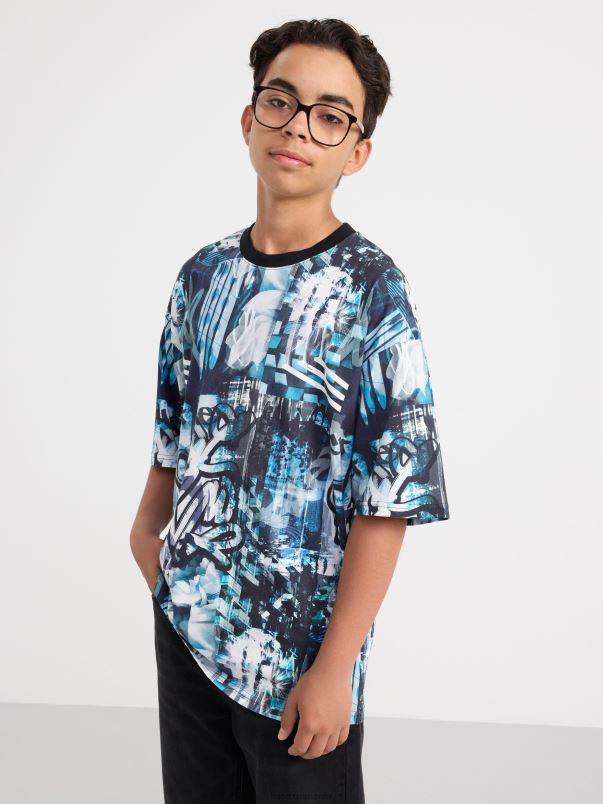 îmbrăcăminte VHZ2F2712 tricou cu imprimeu peste tot copii negru Lindex