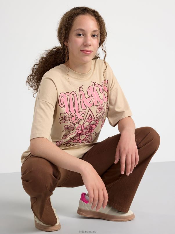 îmbrăcăminte VHZ2F2775 tricou cu imprimeu copii bej Lindex