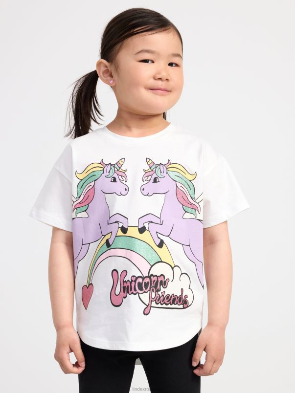 îmbrăcăminte VHZ2F2803 tricou oversize cu imprimeu unicorn copii alb praf deschis Lindex