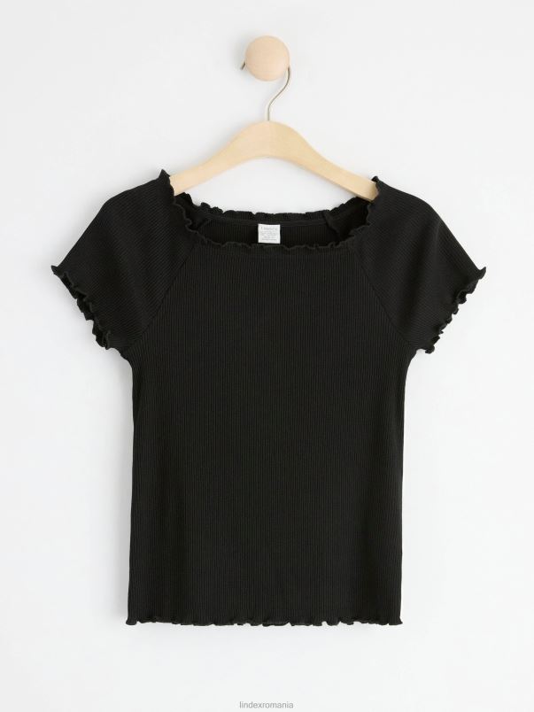 îmbrăcăminte VHZ2F2819 top cu mânecă scurtă cu nervuri copii negru Lindex