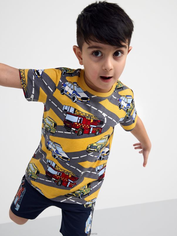 îmbrăcăminte VHZ2F2822 top cu maneca scurta cu masini copii galben praf deschis Lindex