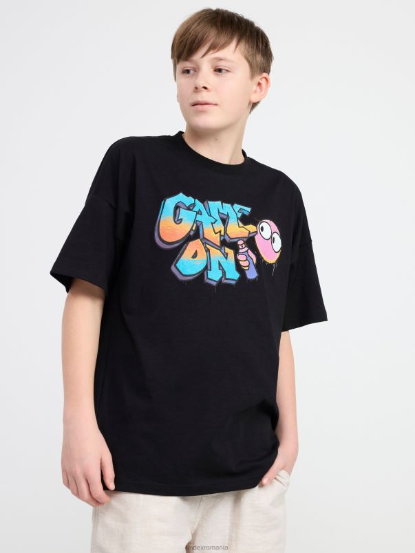 îmbrăcăminte VHZ2F2831 tricou cu imprimeu copii negru Lindex