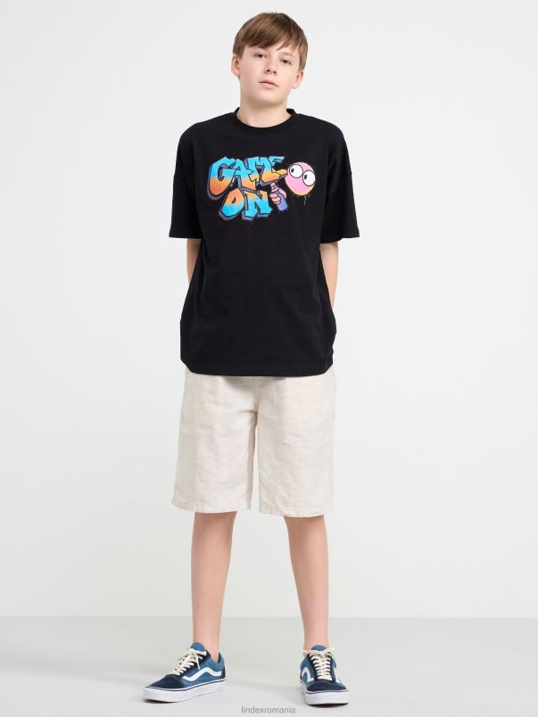 îmbrăcăminte VHZ2F2831 tricou cu imprimeu copii negru Lindex