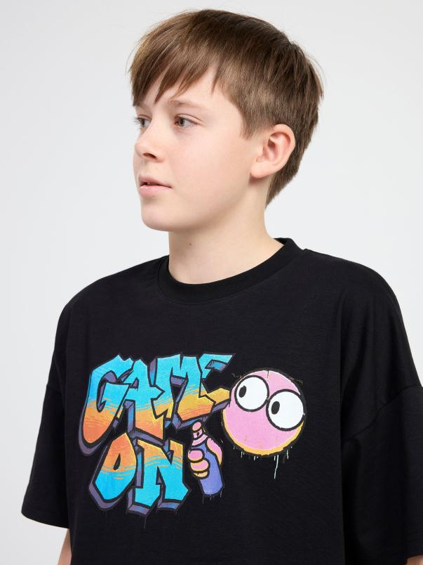 îmbrăcăminte VHZ2F2831 tricou cu imprimeu copii negru Lindex