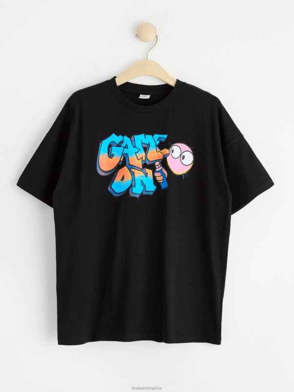 îmbrăcăminte VHZ2F2831 tricou cu imprimeu copii negru Lindex