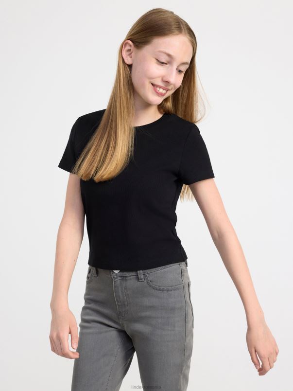 îmbrăcăminte VHZ2F2843 top decupat cu nervuri copii negru Lindex