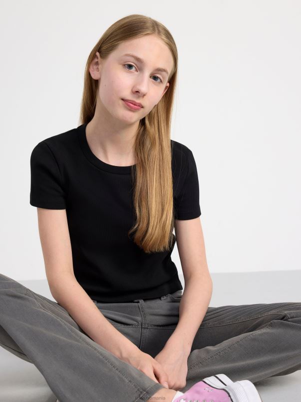 îmbrăcăminte VHZ2F2843 top decupat cu nervuri copii negru Lindex