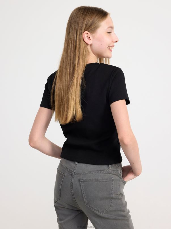 îmbrăcăminte VHZ2F2843 top decupat cu nervuri copii negru Lindex