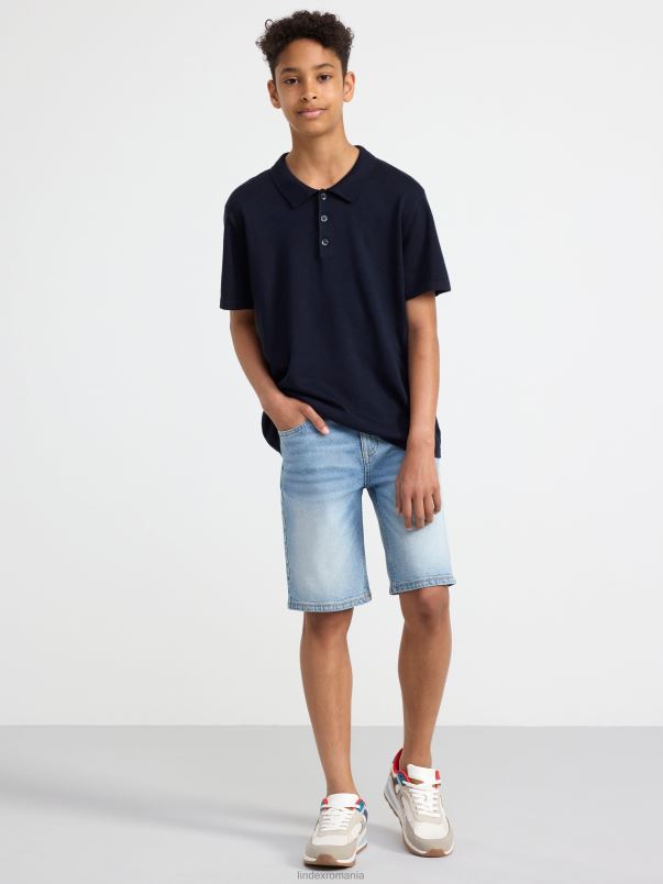 îmbrăcăminte VHZ2F2876 tricou polo tricotat fin copii bleumarin inchis Lindex