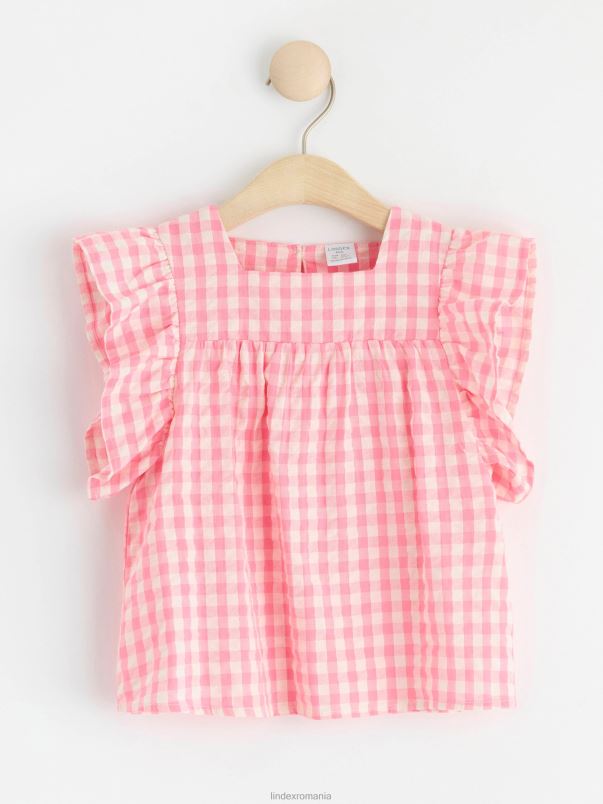 îmbrăcăminte VHZ2F2893 top seersucker cu carouri copii roz Lindex