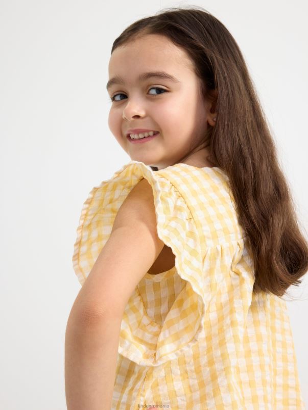 îmbrăcăminte VHZ2F2894 top seersucker cu carouri copii galben praf deschis Lindex