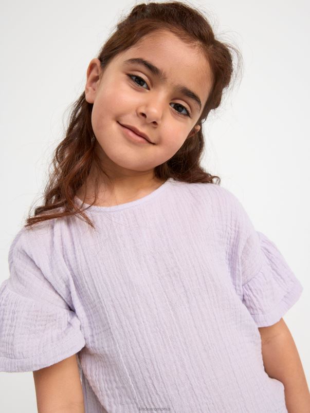 îmbrăcăminte VHZ2F2897 top cu mânecă scurtă șifonată copii liliac praf deschis Lindex