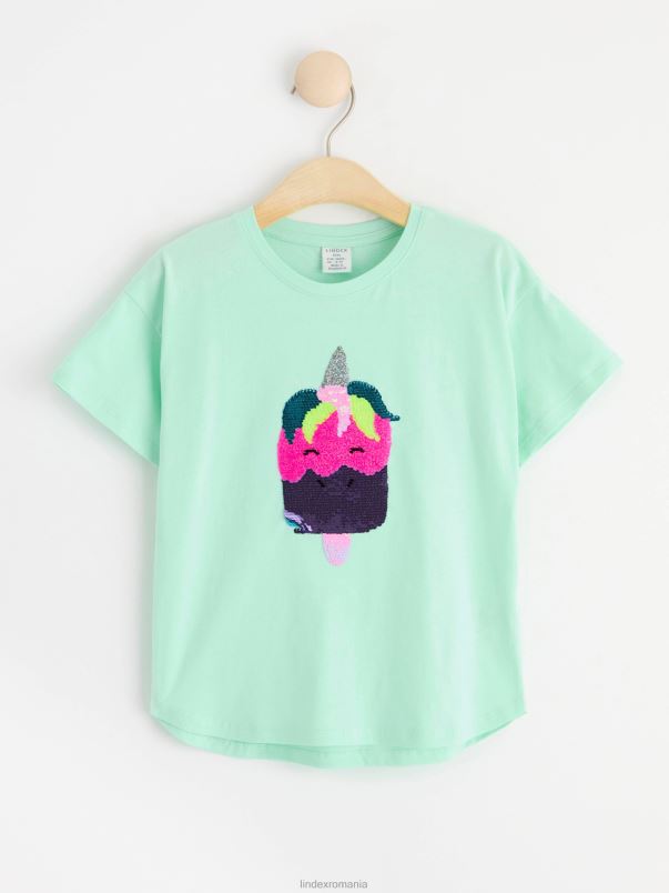 îmbrăcăminte VHZ2F2902 tricou oversize cu paiete reversibile copii turcoaz deschis Lindex