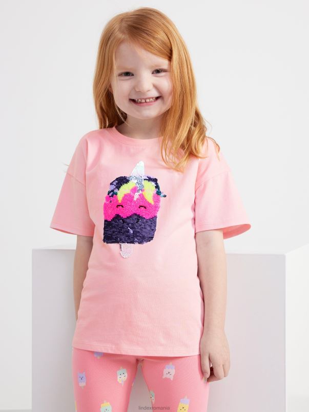 îmbrăcăminte VHZ2F2912 tricou oversize cu paiete reversibile copii roz deschis Lindex