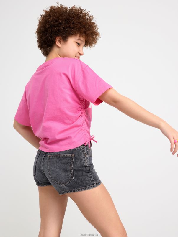 îmbrăcăminte VHZ2F2913 tricou decupat cu imprimeu și adunări copii roz Lindex