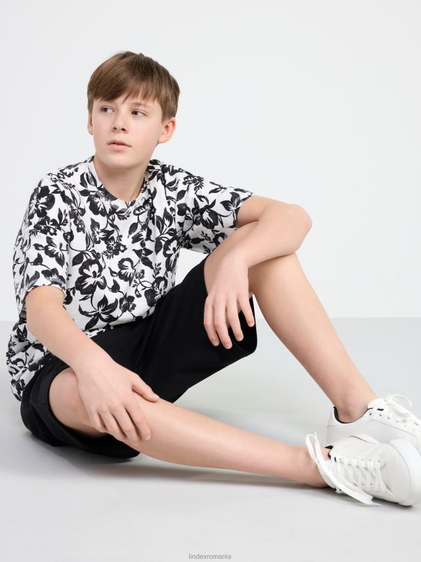 îmbrăcăminte VHZ2F2924 top din jerseu cu mânecă scurtă cu model copii negru Lindex