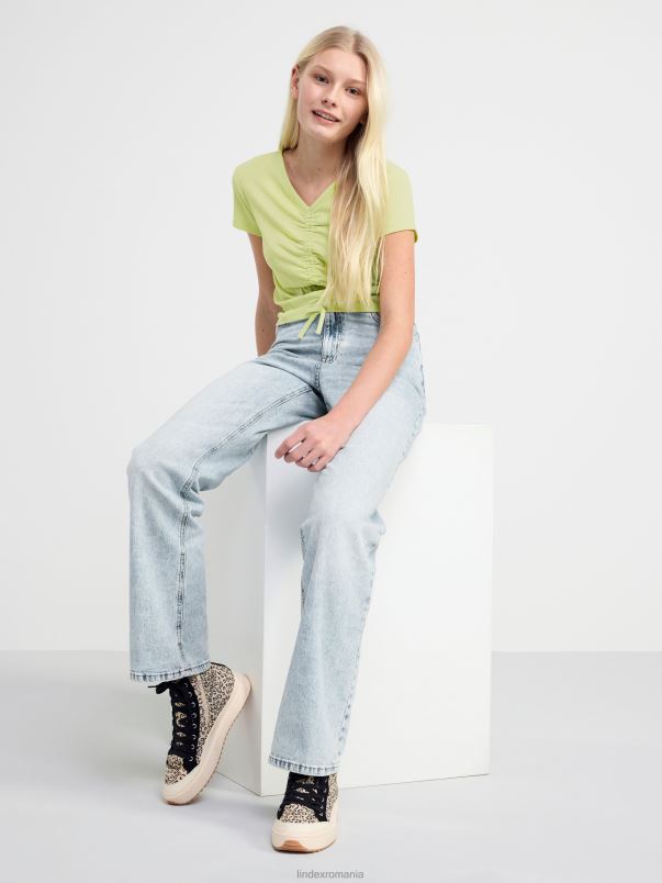 îmbrăcăminte VHZ2F2928 partea superioară cu nervuri cu adunări în față copii verde deschis Lindex