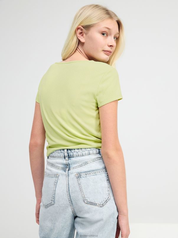 îmbrăcăminte VHZ2F2928 partea superioară cu nervuri cu adunări în față copii verde deschis Lindex