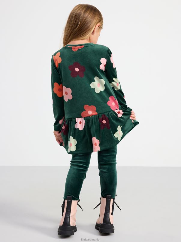 îmbrăcăminte VHZ2F3409 tunică din velur cu imprimeu copii verde praf închis Lindex
