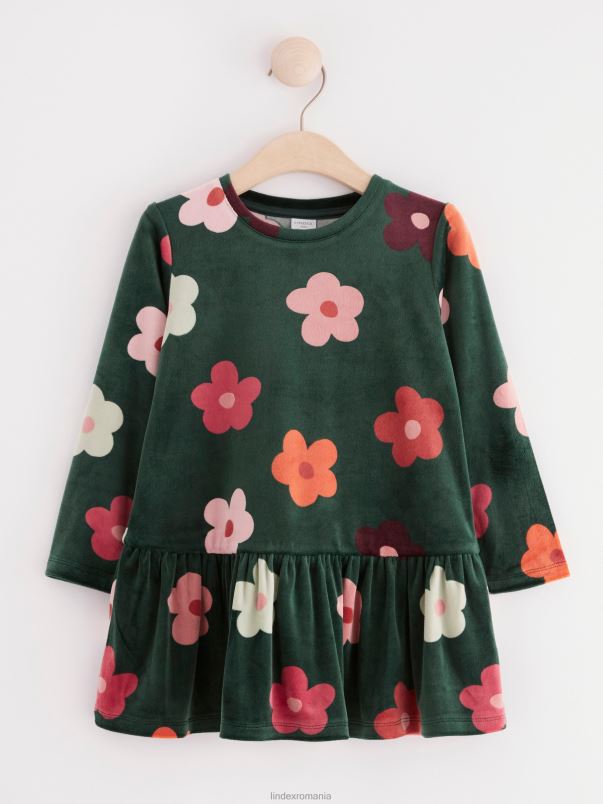 îmbrăcăminte VHZ2F3409 tunică din velur cu imprimeu copii verde praf închis Lindex