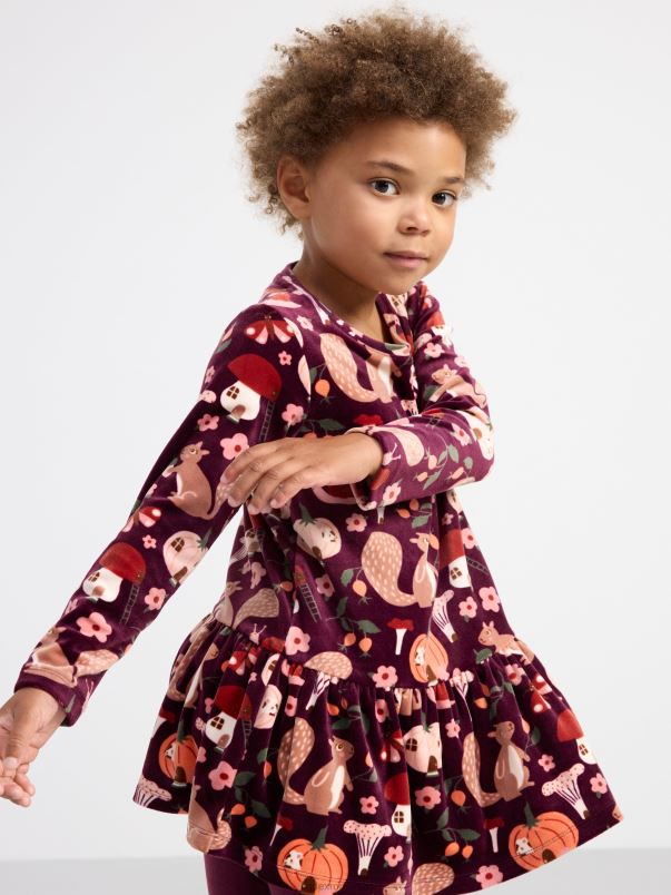 îmbrăcăminte VHZ2F3422 tunică din velur cu imprimeu copii liliac închis Lindex